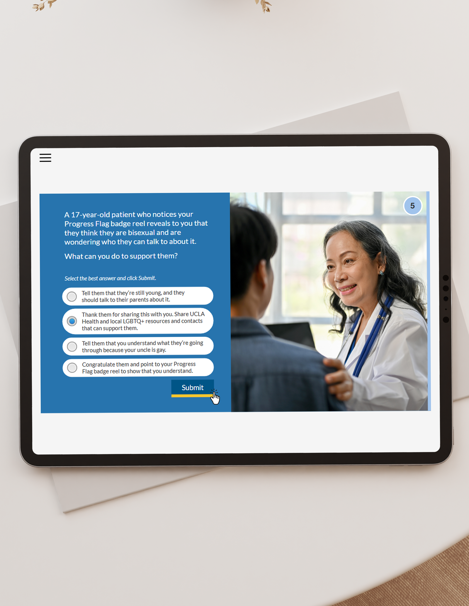 Screenshot of scenario quiz on iPad.