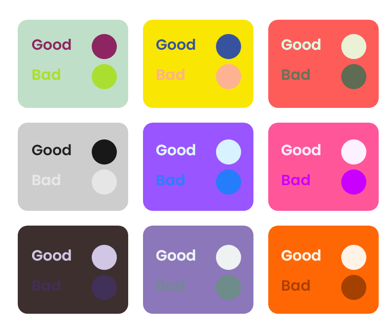 Diagram illustrating "good" versus "bad" contrast pairings.