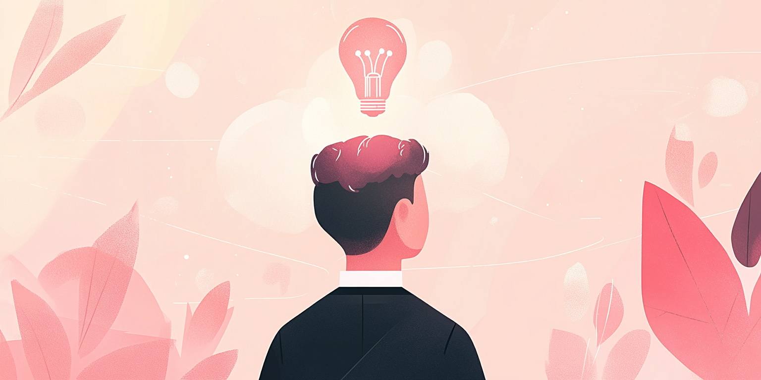 Illustration of a person with a lightbulb above their head (Midjourney, 2025).