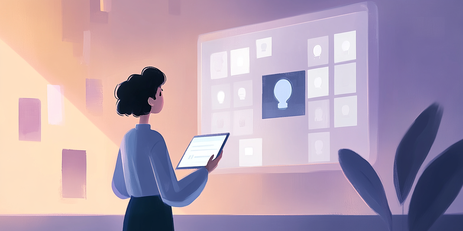 Illustration of a person with tablet viewing a digital screen (Midjourney, 2025).