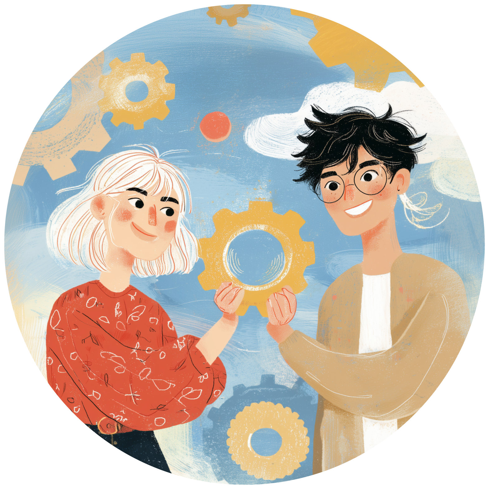 Illustration of a man and a woman holding up a agile cycle icon.